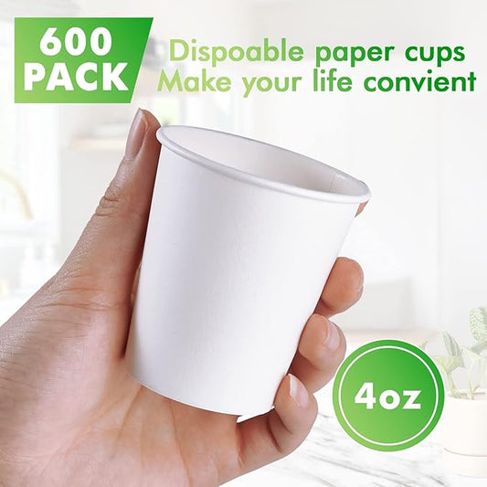 600 Count 4 oz Paper Cups, Disposable Bathroom Mouthwash White Espresso Cups for Home, School and Office