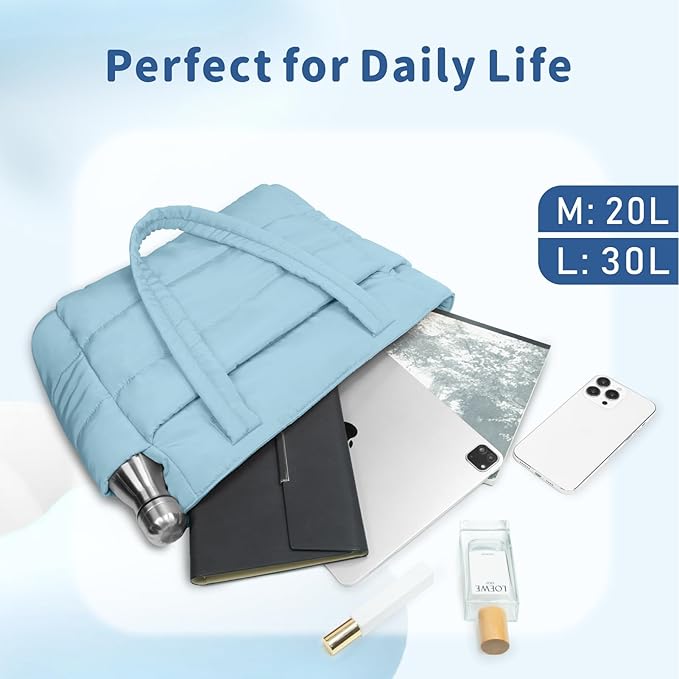 TOPDesign Puffer Tote Bag for Women, Lightweight Puffy Handbag with Compartments, Quilted Shoulder Bag for Work, Travel, Gym