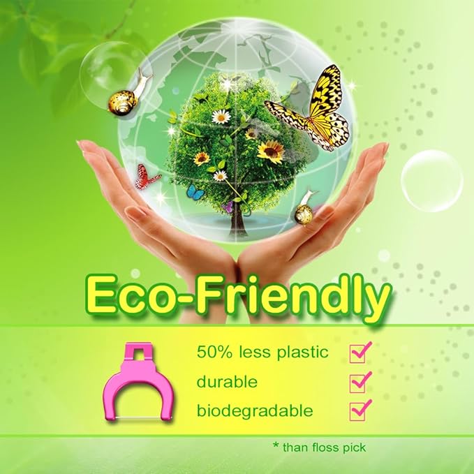 T.Smile Kids Evolutionary Clean Dental Flosser Kit, Child-Sized Handle & Refills, Fluoride Free, for Ages 3+, (Green Handle + 120 Biodegradable Refills)