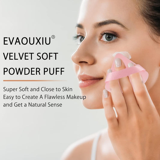 2 Pcs EVAOUXIU Triangle Powder Puff for Face Powder, Soft Plush Setting Powder Puff, Velour Cosmetic Foundation Blender Sponge Beauty Makeup Tools (Pink)