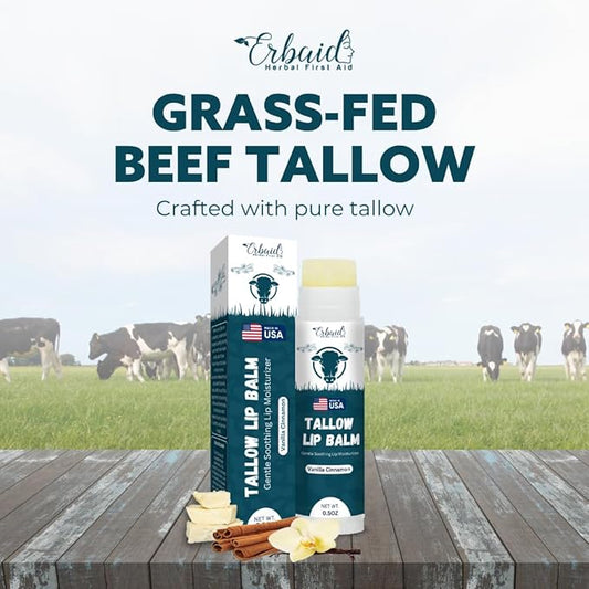 Beef Tallow Lip Balm – Natural Tallow Beeswax Chapstick – Hydrating Moisturizer Grass Fed Bison Tallow Balm Lip Care – Soothes Chapped, Dry Lips, Sensitive Skin – Long Lasting & Vitamin Rich USA-Made