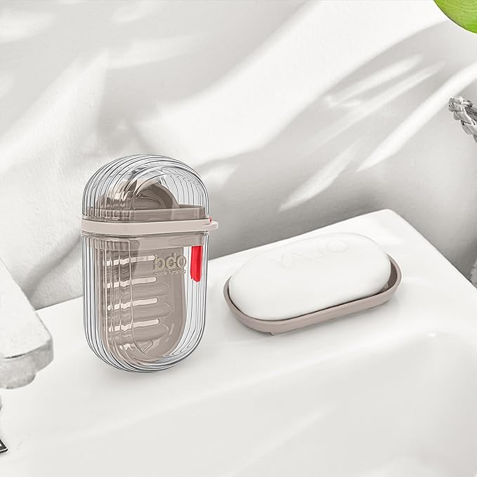 2 Pack Travel Soap Case, Leak Proof Bar Soap Holder with Drainer Tray, Portable Soap Dish Container for Shower, Gym, Camping & Travel (Clear)