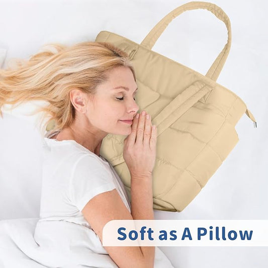 TOPDesign Puffer Tote Bag for Women, Lightweight Puffy Handbag with Compartments, Quilted Shoulder Bag for Work, Travel, Gym