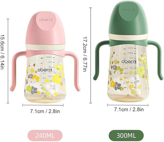 Toddler Sippy Cup 10oz, Weighted Straw Baby Drinking Water Bottle with Valved Spout for 6+ Months, 300ml/Green/3Pack