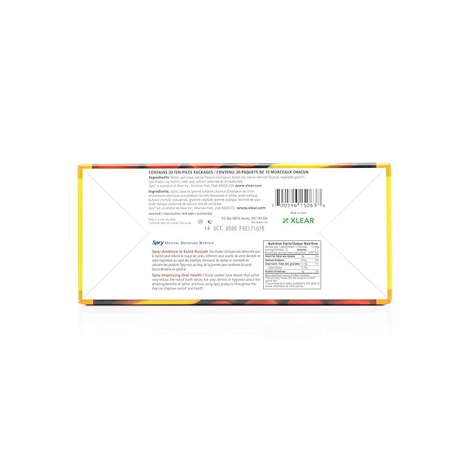 Spry Fresh Natural Xylitol Chewing Gum Dental Defense System - Aspartame-Free, Sugar-Free, Non-GMO, Gluten-Free (Fresh Fruit, 10 Count Blister Cards - Pack of 20)