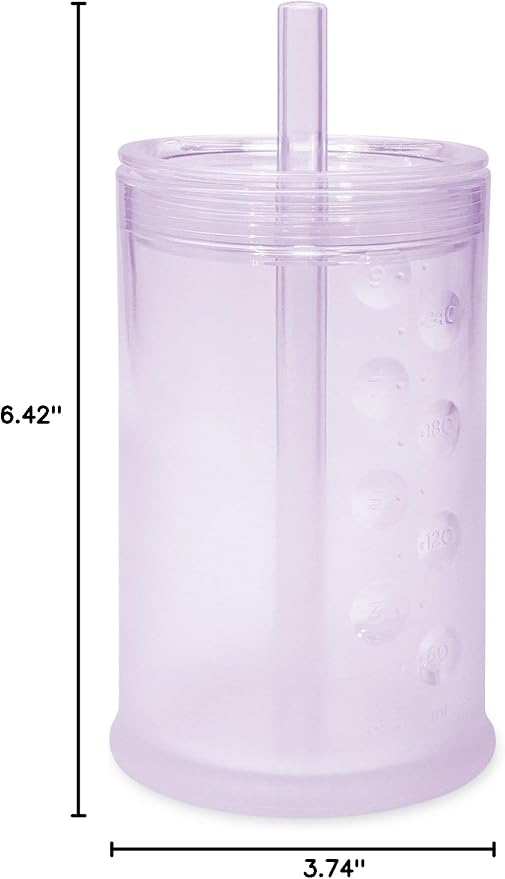 Olababy Clear View Silicone Training Cup with Straw Lid | Toddler Sippy Trainer 12mo+ | Unbreakable Water Drinking Cups for Kids 2yr+ | Baby Led Weaning & Feeding Supplies (Lilac, 9 oz)