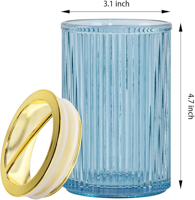 Toothbrush Holders for Bathrooms, 2pcs Glass Toothbrush Holder, 12oz Bathroom Tumbler and Mouthwash Cup, Tooth Brush and Toothpaste Organizer for Bathroom Vanity Countertop (Blue Gold)