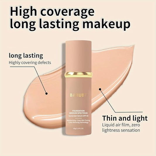 4 in 1 Color Changing Foundation with SPF 50 - Moisturizing Medium-Full Coverage Concealer, Medium Spectrum Foundation Cream, Long-Lasting Lightweight Makeup Liquid, Natural Look Cosmetics