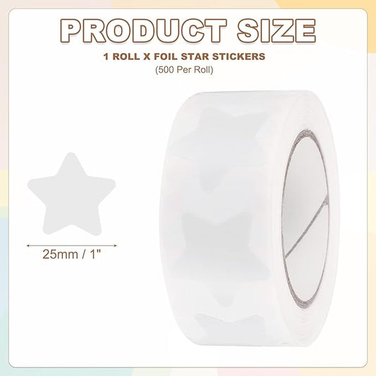 PATIKIL Star Stickers Roll 1 Inch(25mm), 500pcs Reusable Self-Adhesive Star Labels for Reward Behavior Chart Teachers Business Decorating Wedding DIY Crafts, White