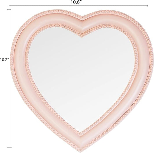 Heart Shape Makeup Mirror Wall Mounted Mirror with Hanging Hole for Home Room Decoration Birthday Gift Valentine's Day Gift for Girl,10.6x10.2inch(Pink)