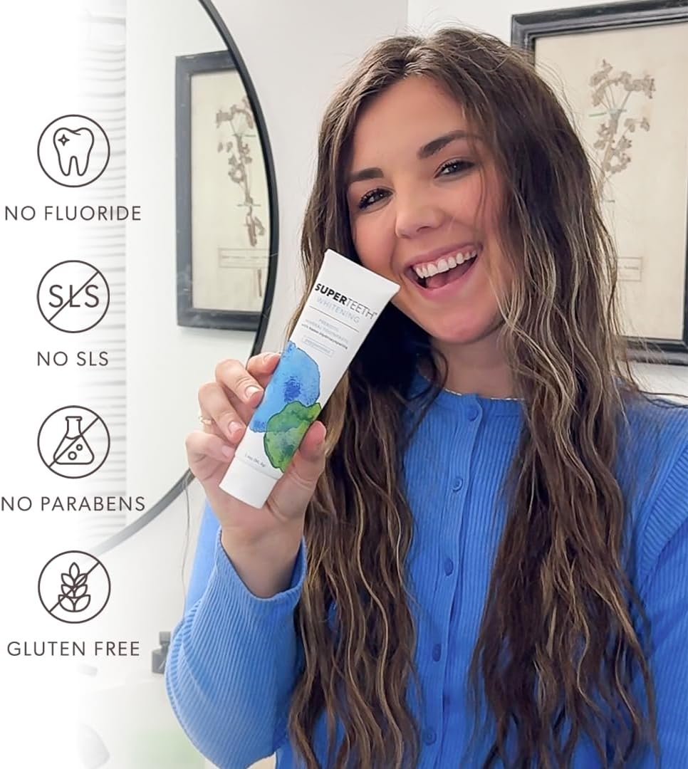 SuperTeeth Whitening Nano Hydroxyapatite (nHAp) Toothpaste for Adults & Kids | Sodium Bicarbonate | Fluoride-Free | Remineralizing | Xylitol | CoQ10 | Prebiotic | Mint | SLS-Free | Made in USA