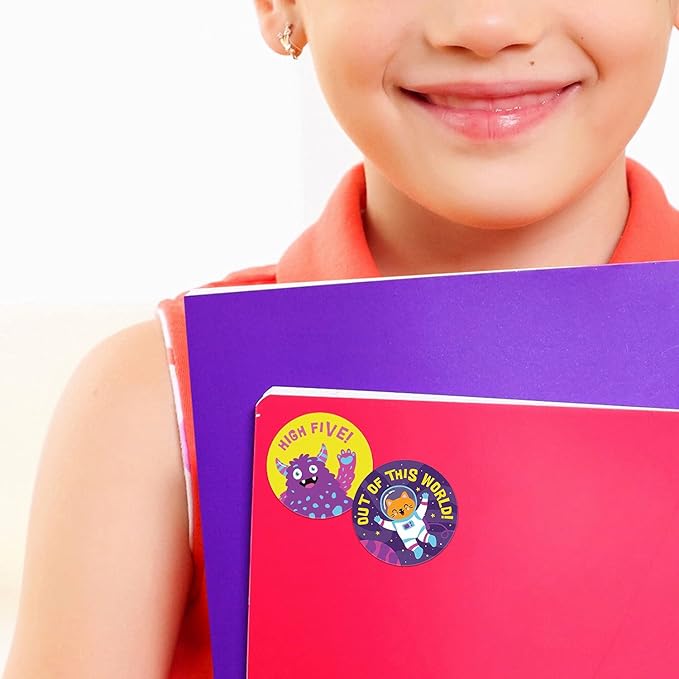 Sweetzer & Orange Reward Stickers for Teachers, 1008 Decals for Kids in 9 Designs, 1 Inch School Tags on Sheets, Classroom Teacher Supplies, Potty Training Badges and Motivational Chart