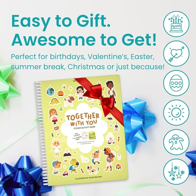 Together with You Sticker + Coloring Book (500+ Valentine's Stickers for Kids & 12 Coloring Pages) Side by Side Activity Book, Fun Road Trip Activity, Cute Craft for Boys & Girls Ages 2-4 4-8, 8-10