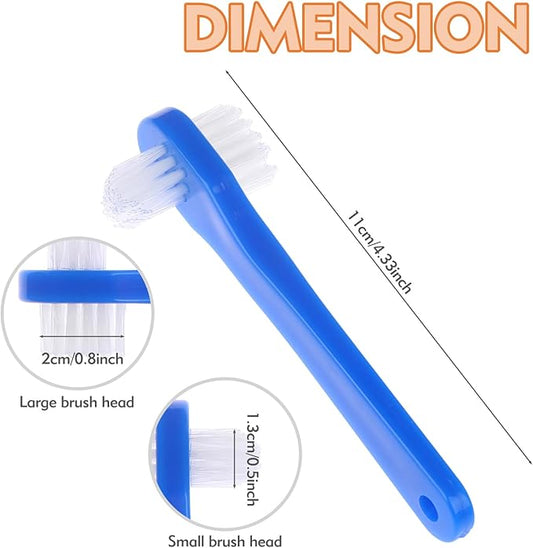6 Pack Portable Denture Brush, Dual Headed Firm Hard Bristle Denture Toothbrush, Dentures Brushes for Cleaning Dentures, False Teeth, Clear Braces and Mouth Guards