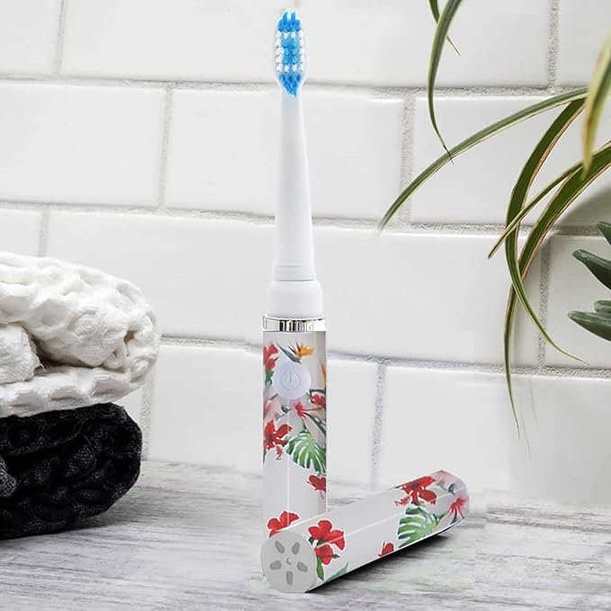 Pop Sonic Electric Toothbrush (White Floral) - Travel Toothbrushes w/AAA Battery | Kids Electric Toothbrushes with 2 Speed & 15,000-30,000 Strokes/Minute, Dupont Nylon Bristles