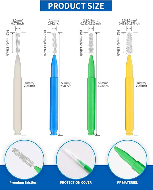 Interdental Brush, 80 Count Braces Brush Between Teeth, Toothpicks Dental Tooth Flossing, Dental Flosser Tooth Cleaning Tools Oral Flossing Head (4 Colors, 4 Sizes)