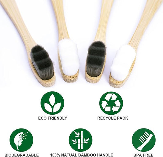 Bamboo Micro-Nano Toothbrushes, Extra Soft Toothbrush with 20000 Bristles Designed for Sensitive Gums Kids Adults (Black White 10P)