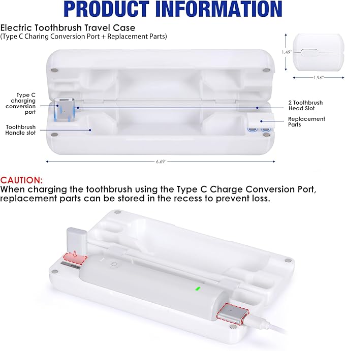Type-C Rechargeable Toothbrush Travel Case Compatible with Laifen Wave Electric Toothbrush, Waterproof Magnetic Rechargeable Travel Powered Toothbrush Case Lightweight and Portable