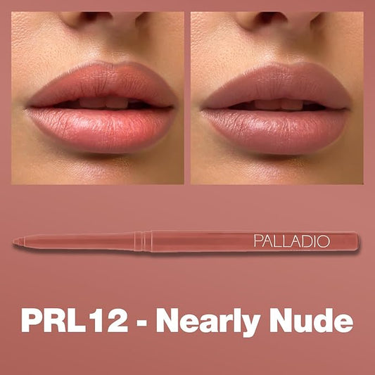 Palladio Retractable Waterproof Lip Liner High Pigmented and Creamy Color Slim Twist Up Smudge Proof Formula with Long Lasting All Day Wear No Sharpener Required, Nearly Nude