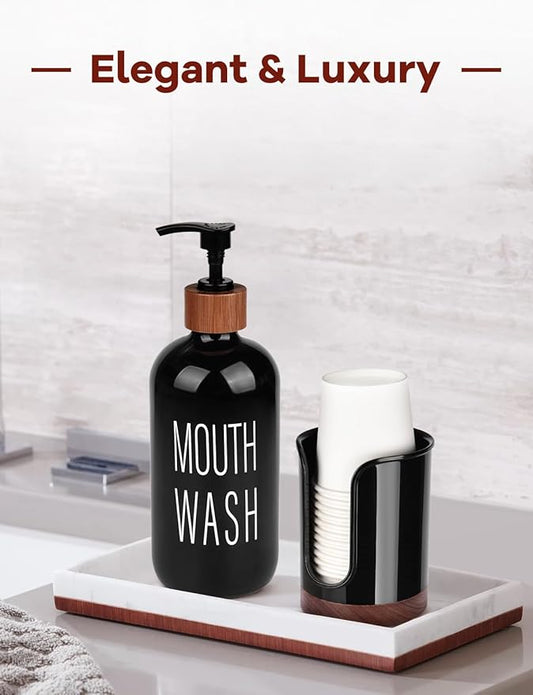 Premium Bathroom Cup Dispenser - Compact Cup Holder for Dixie Cups 3 oz Cups, 3 4 Ounce Mouthwash Cup Dispenser - PC/Walnut,Black, Pack of 1