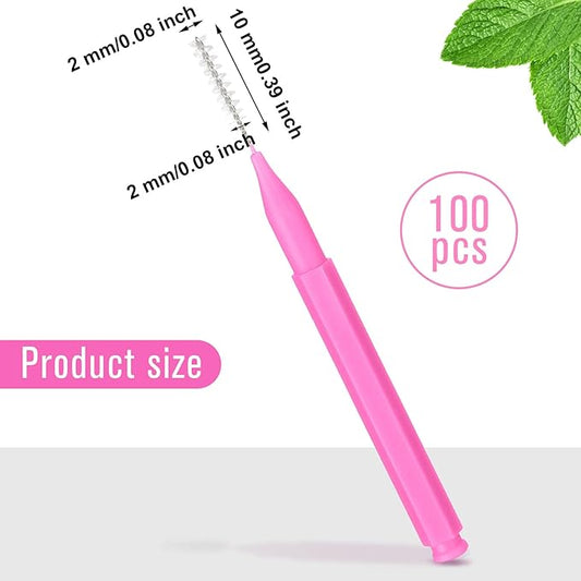 Patelai 100 Pieces Braces Brush for Cleaner Interdental Brush Toothpick Dental Tooth Flossing Head Oral Dental Hygiene Flosser Toothpick Cleaners Tooth Cleaning Tool(Pink,Portable Size)