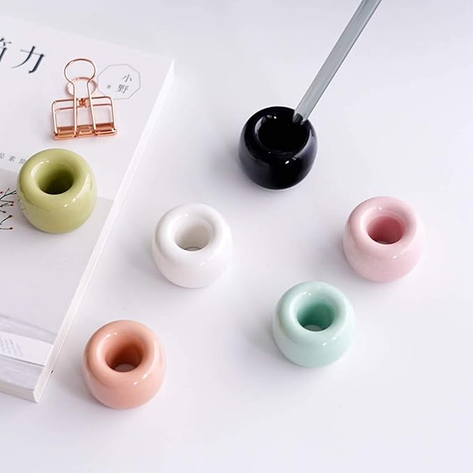 AirMoon Mini Ceramic Toothbrush Holder for Bathroom - Light Green Small Countertop Organizer, Easy Clean Toothbrush Stand, Suit for Electric Toothbrush Head, Pens & Coffee Spoon, Pack of 2