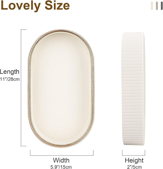 GORESE Oval Vanity Tray Perfume Organizer, PU Leather Valet Jewelry Trays Nightstand Organizer Key Bowl Trinket Dish for Entryway Dresser Bedside, Catchall Trays for Men Women, 11×5.9 in, Cream White