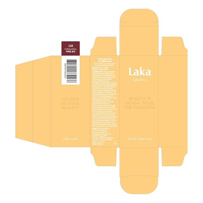 Laka Fruity Glam Tint, 4.5g/0.15oz, Glowing Lip Stain with Wide Color Spectrum, Hydrating & Lightweight Texture, Long-Lasting Bold Stain, Non-Sticky, Vegan, K-Beauty (#120 Caffeine rose)