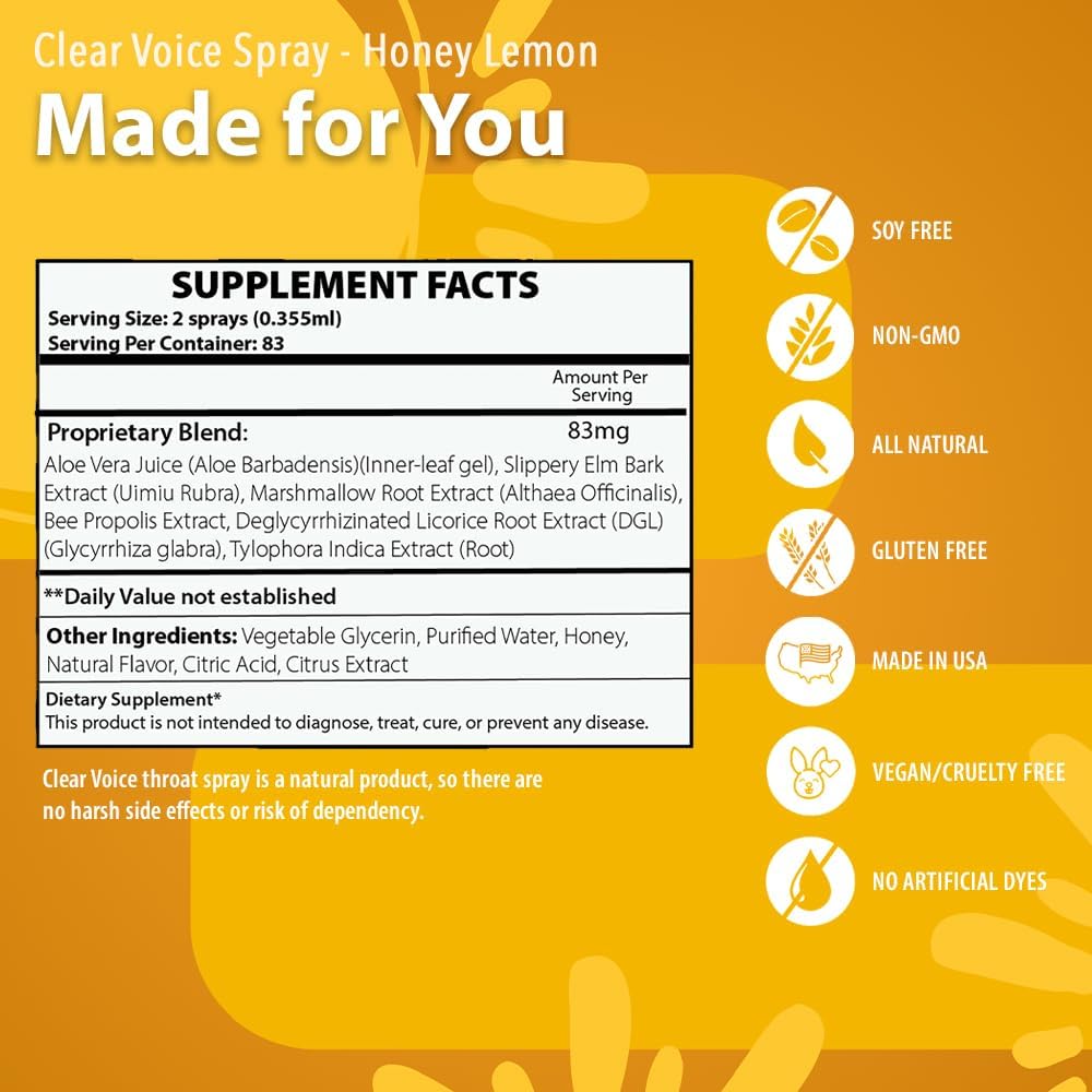 Clear Voice Oral Throat Spray Moisturizer Relief Vocal Booster Treatment Secret - Made in USA - Honey Lemon Flavor, Fresh Mint and Strawberry Lemonade - 1 Fl Oz, 3 Pack