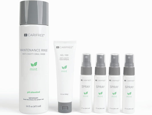 CariFree Maintenance & Prevention Starter Kit, Mint | Anti-Cavity Fluoride Toothpaste & Mouthwash Freshens Breath and Moistens Mouth | Dentist Recommended for Oral Care (3 Piece Set)