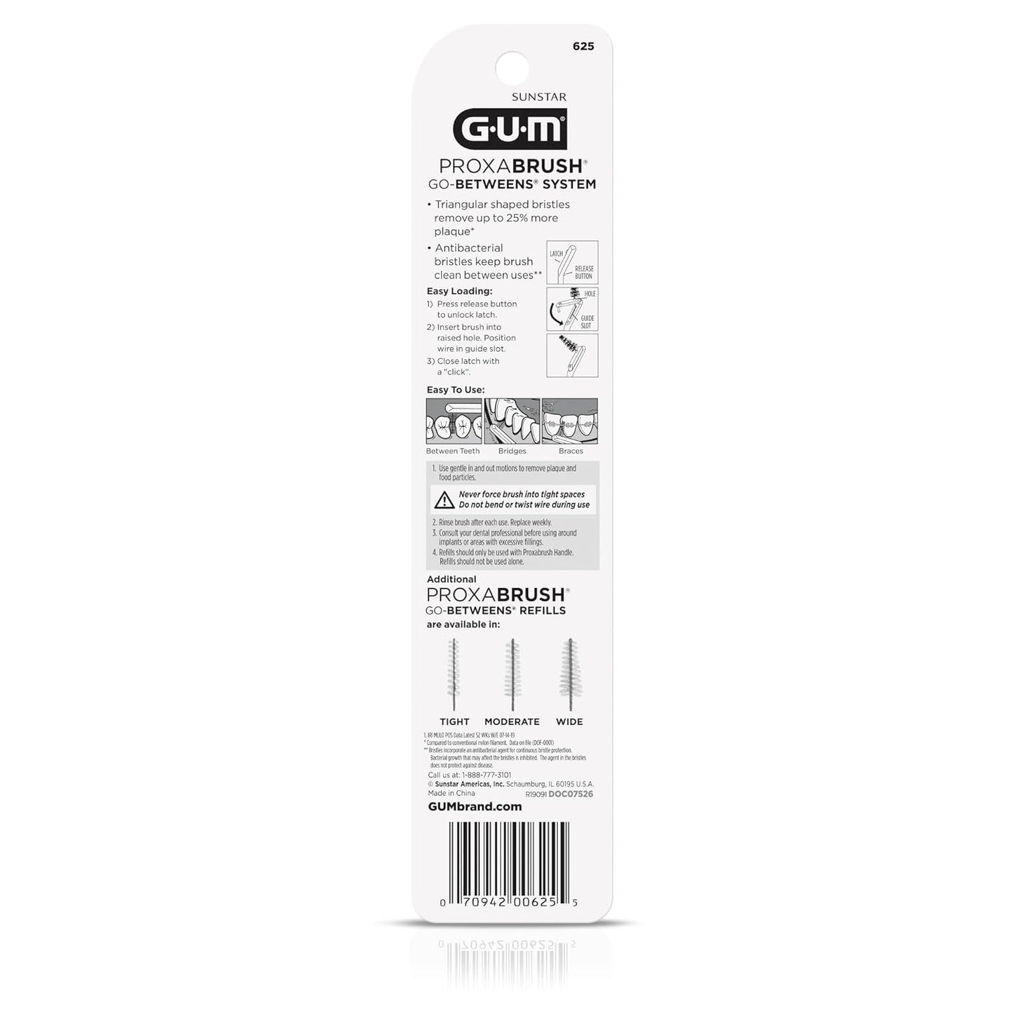 GUM Proxabrush Permanent Handle Refills - Compatible with Go-Betweens Interdental Brushes - Floss Picks for Teeth, Braces, and Implants (Pack of 4)