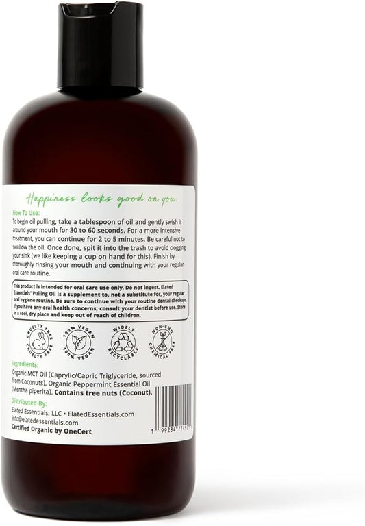 Coconut Oil Pulling for Teeth and Gums 16oz Value Size, USDA Certified Organic Peppermint Flavored CocoMint Mouthwash - Vegan, Non-GMO, Cruelty-Free, Cold-Pressed and Steam Distilled