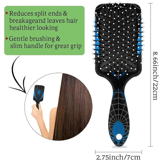 Kids Hair Brush for Boys Girls Toddler - Detangler Hairbrush for Wet Dry Thin Long Curly Hair Pain-Free Comb (Blue Spider Web)