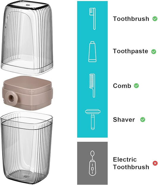 VITVITI Gray Toothbrush Travel Case, Portable Leakproof Travel Soap Container Dish Tray, 7.88 inch Toothpaste Toothbrush Holder with Cover for Trip/Bathroom/Camping