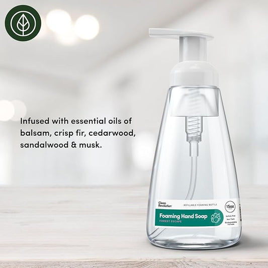 Clean Revolution Ready to Use Foaming Hand Soap| Three Pack | Jumbo 15oz Bottles | Gentle, Moisturizing & Eco-Friendly | Real Essential Oils | Forest Escape | 45 Total Fl Oz, Clear