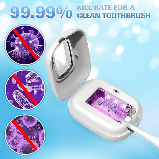 YourMate Rechargerable UVC Toothbrush Sanitizer Case Pro Compatible with Electric Toothbrush Heads/Regular Toothbrushes Travel Toothbrush Covers Case Magnetic Holder for Houshold/Traveling White