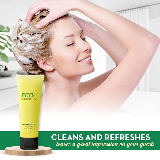 ECO amenities Shampoo Travel Bulk - 1 fl oz (30 ml) - 200 Count Clear Flip Cap Tubes - Hotel Shampoo Bulk Supplies & Eco-Friendly Toiletries - Green Tea Scent