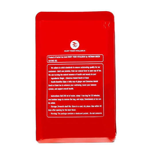 Pure Ginger Tea Bags with Celastrus Hindsii - 55 Count (+5 Tea Bags) - 5.15 oz, Re-Steep Herbal Tea Blend, Corn Based Bags, Bamboo Tong Include, No Sugar Added, Natural Ginger Tea