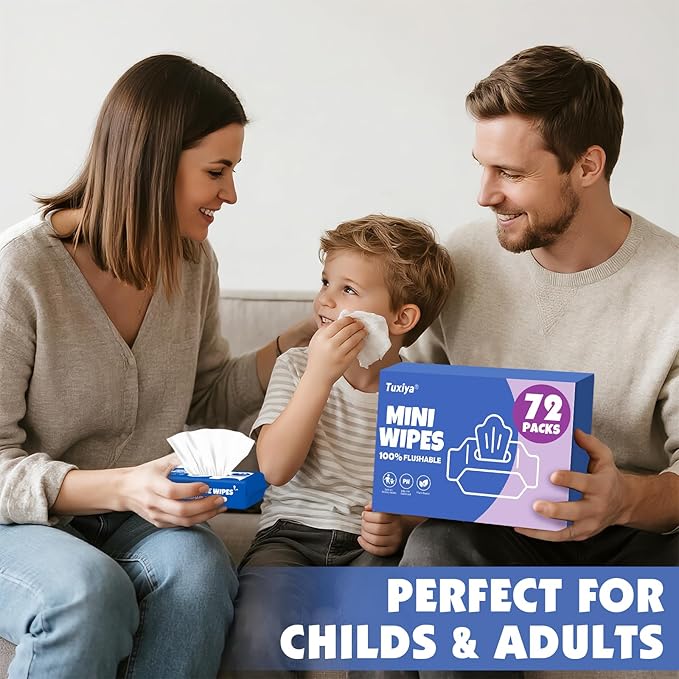 72 PackTravel Flushable Wipes with Aloe & Vitamin E,Impossibly Compact 7 Wipe Per Pack Mini Travel Adult Wet Wipe,Hypoallergenic & Fragrance-Free Skin-Friendly Flushable Wet Wipe (504 Total Wipes)