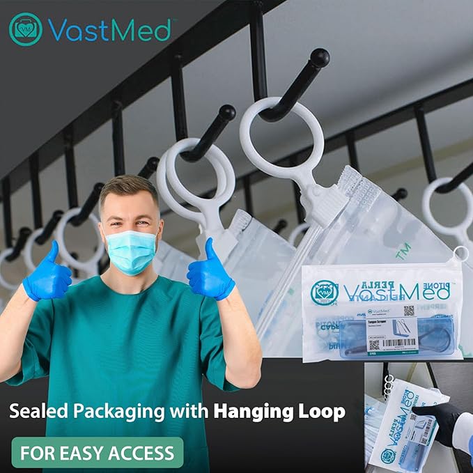 2 PCs Medical Grade Tongue Scraper by Vastmed | Stainless Steel Tongue Cleaner, Metal Tongue Scraper with Travel Bag | Tongue Scrubber for Bad Breath, Boost Oral Hygiene