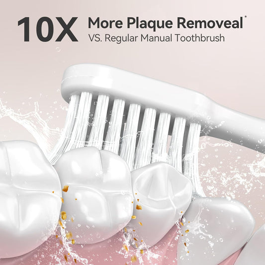 SEAGO Electric Toothbrush for Adults with Pressure Sensor, Sonic Toothbrushes Holder Wall Mounted, 60 Days Battery Life, 5 Cleaning Modes, 8 Replacement Heads, Timer & IPX7 Waterproof (Beige, Middle)