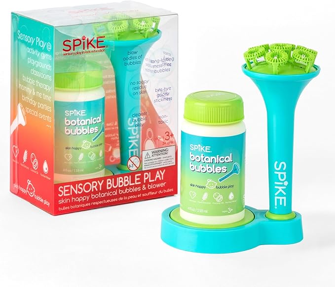 Innobaby Spike Bubble Blower with Mess Free Botanical Bubbles and Dipping Tray - Magic Wand Blows Oodles of Bubbles Without The Mess - Recommended for Speech, Visual & Motor Development - Color: Aqua