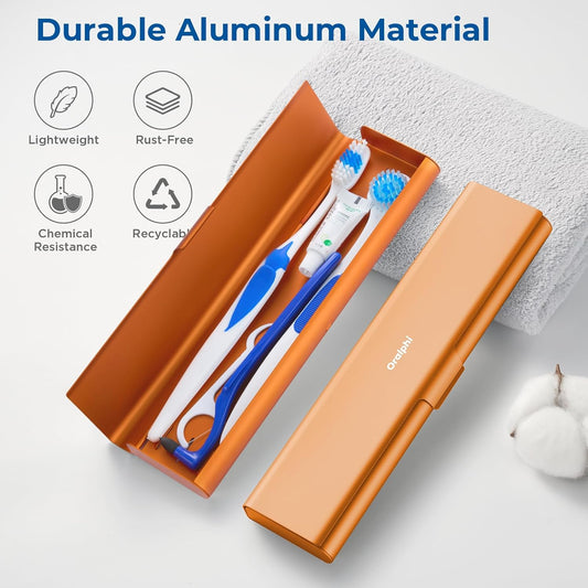 Wider Aluminum Toothbrush Travel Case, Portable Travel Toothbrush Holder, Durable Manual Toothbrush Box Container for Traveling, Bathroom, Camping, Business Trip-Not for 0.85oz Toothpaste, Orange