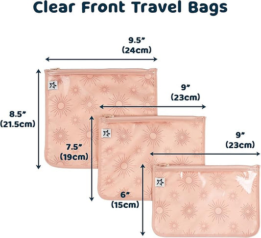 Tiny Twinkle Diaper Bag Organizing Pouches | Mess-Proof Clear Front Travel Organizer Bags | TSA Approved Toiletry Bag Set for Baby and Mom Essentials