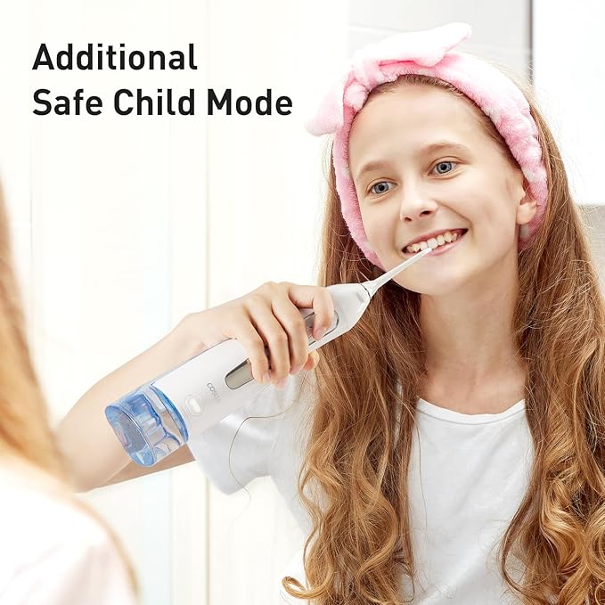 COSLUS Water Flosser Dental Pick: 300ML Oral Irrigator for Teeth Cleaning, Orthodontic, Braces & Sensitive Gums, Cordless Portable for Travel, IPX7 Waterproof, for Adults Teens Family Use, Pure White
