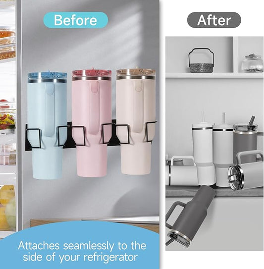 2 Pack Magnetic Cup Holder for Fridge, Water Bottle Organizer for Stanley 30oz and 40oz with Handle, Tumbler Organizer for Stanley Cup Accessories Lid, Heavy Duty Magnetic Cup Storage