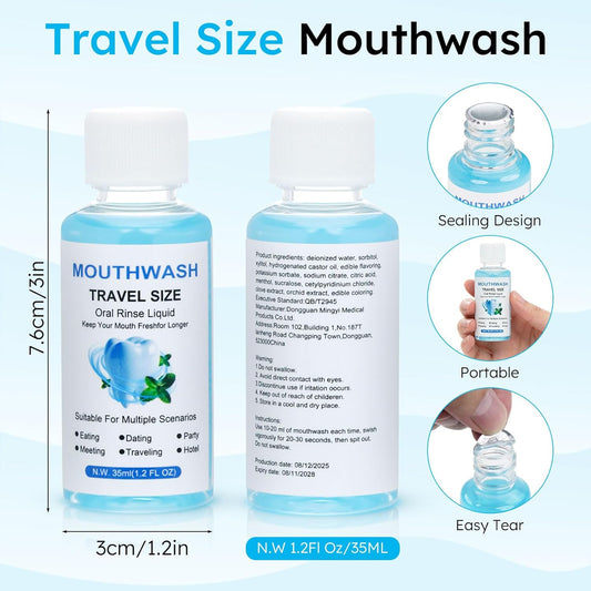 Travel Mouthwash Bulk, 1.2 Oz/35ml Mini Mouthwash Bulk, for Freshening Breath, Easy to Carry, Suitable for Work, Travel, Hotels, Dating Essentials (30-Pack)