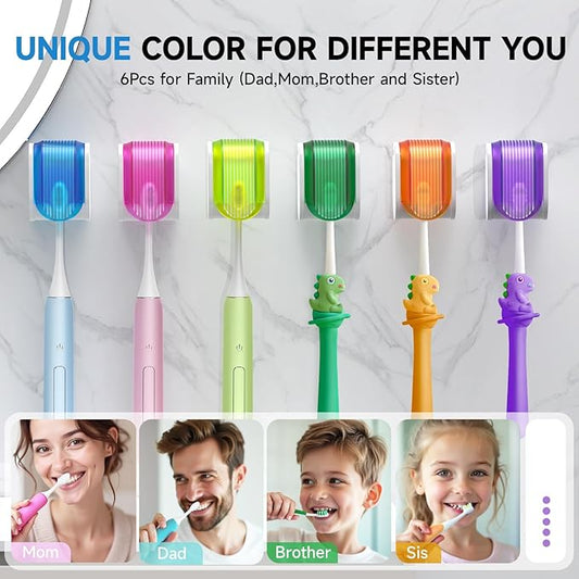 Toothbrush Holders for Bathrooms【Upgrade Single Slot Design】 Toothbrush Holder Wall Mounted with Cover Moisture-Proof and Dust-Proof Toothbrush Storage Organizer for Shower Family and Travel 6PCS