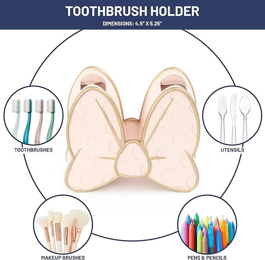 Jay Franco Disney Minnie Mouse Bow Toothbrush Holder - Pink Resin Pencil Holder - Bathroom Storage