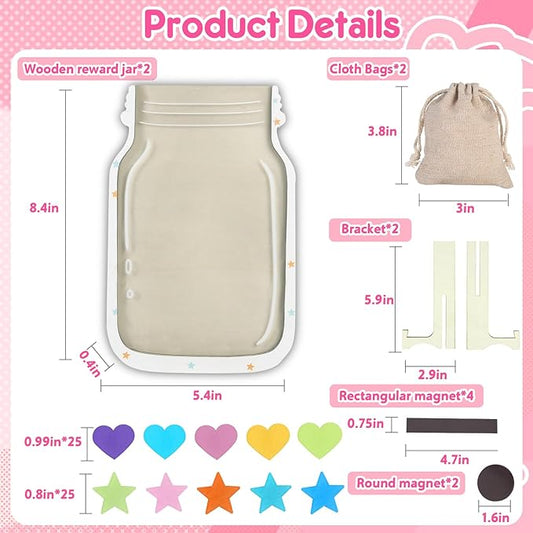 2 Pack Reward Jar for Kids Star and Heart Reward Jar Magnetic Reward Jar for Classroom Toddlers Potty Training Reward Home Kids Incentive Good Home Training for Boys Girls,Star+Heart